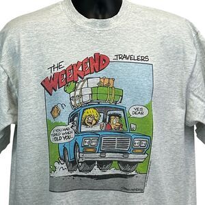 Vintage 90s The Weekend Travelers T Shirt Husband Wife Road Trip Gray XL X-Large